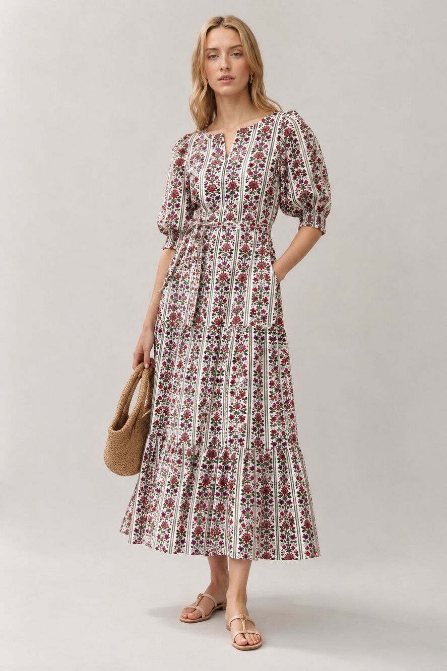 NWT Hill House yara short sleeved maxi dress, floral smocked garden party, Lrg $